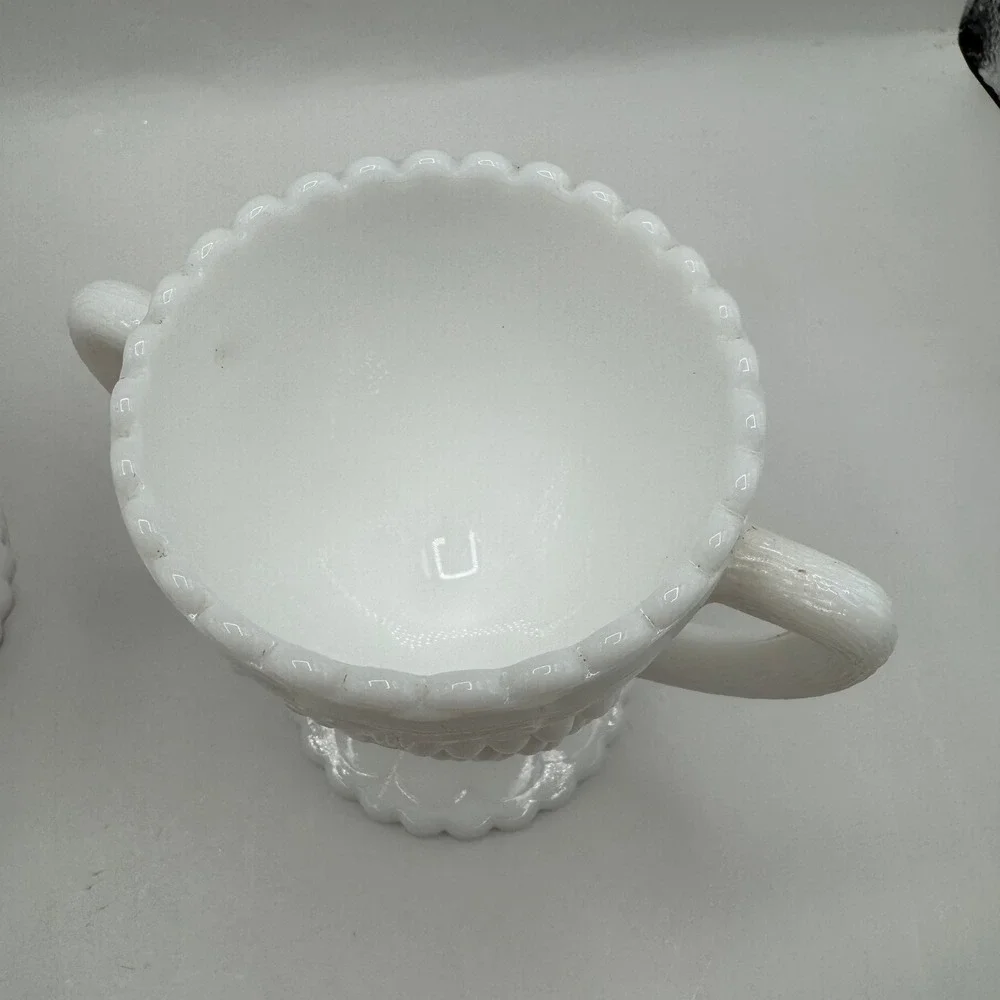Imperial Glass Cream and Sugar Set White Milk Glass Vintage Grape Pattern Footed